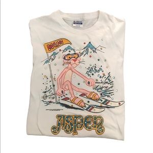 Vintage 80s Pink Panther Rhinestone Ski T Shirt